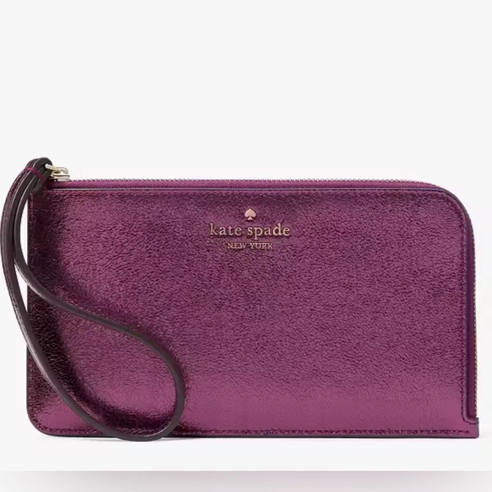 Kate Spade Lucy Metallic Medium L-zip Wristlet Dark Raspberry